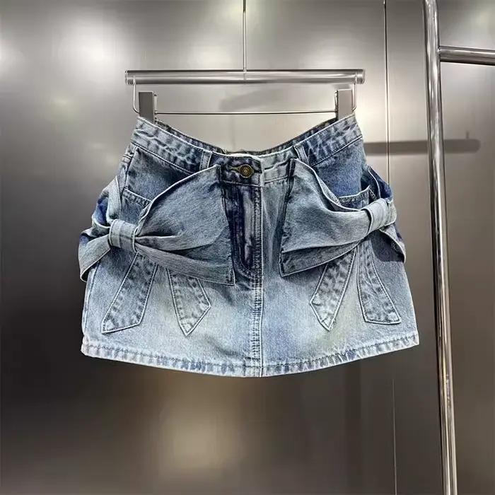 Jupe en jean à nœud mignon pour femmes