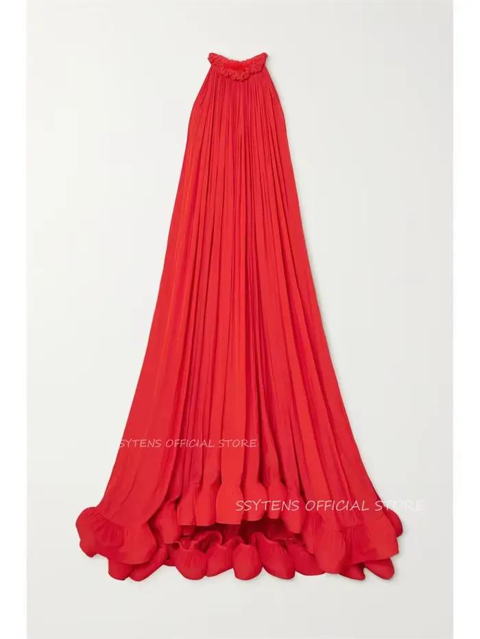 Robe de cocktail en mousseline rouge personnalisée pour les fêtes et les cérémonies formelles robe soirée luxe robe soirée de luxe 2025 mousseline taille française femme cérémonie mariage invité éléga