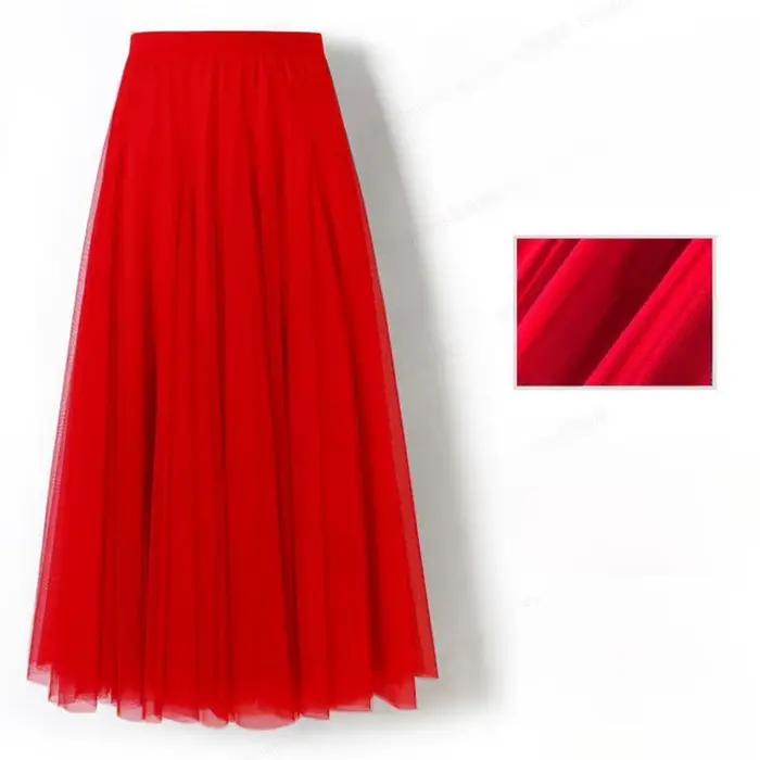 Jupe plissée évasée en mousseline polyester pour femmes style féerique longueur mi-longue occasions spéciales et quotidiennes