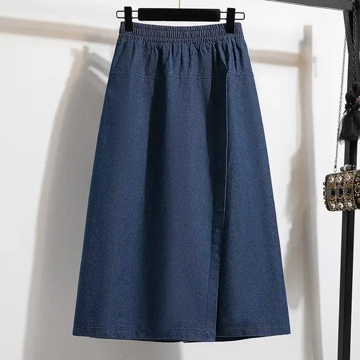 Jupe en jean taille haute trapèze mini-midi grande taille pour femme