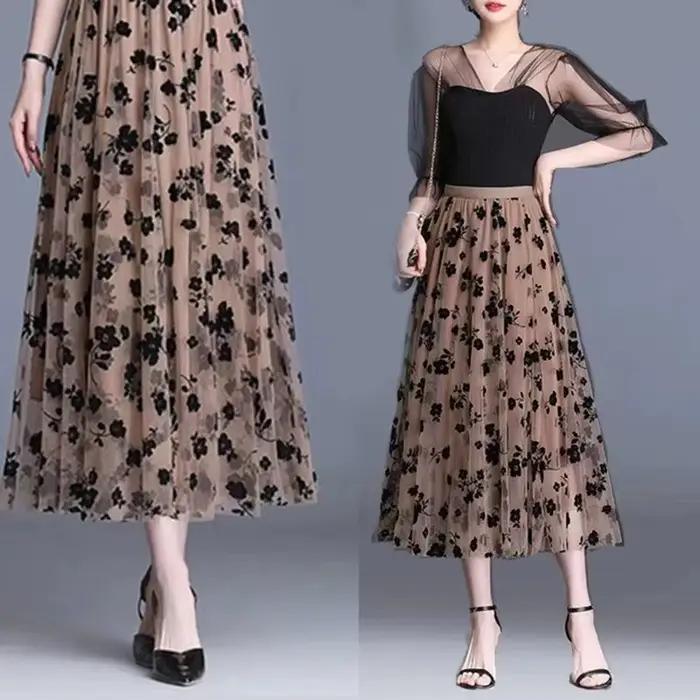 Femmes coréennes jupe en Tulle mode été crochet Floral