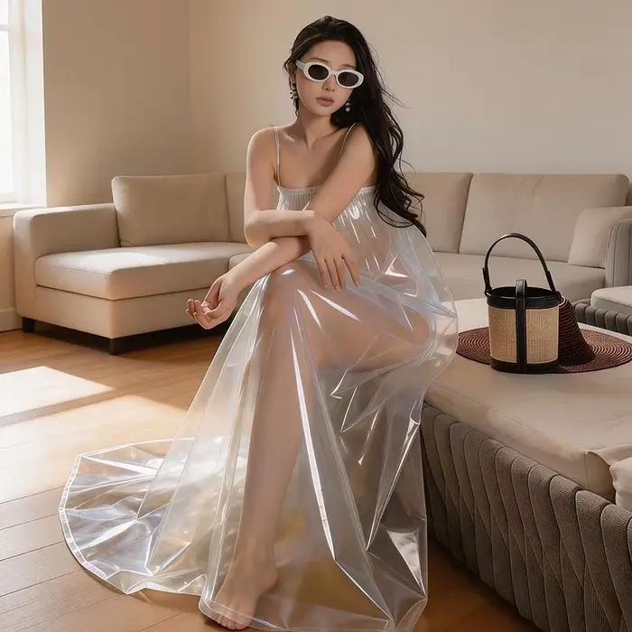 Jupe longue en PVC imperméable pour femme