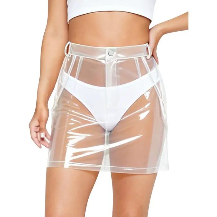 Jupe crayon transparente en PVC pour femme