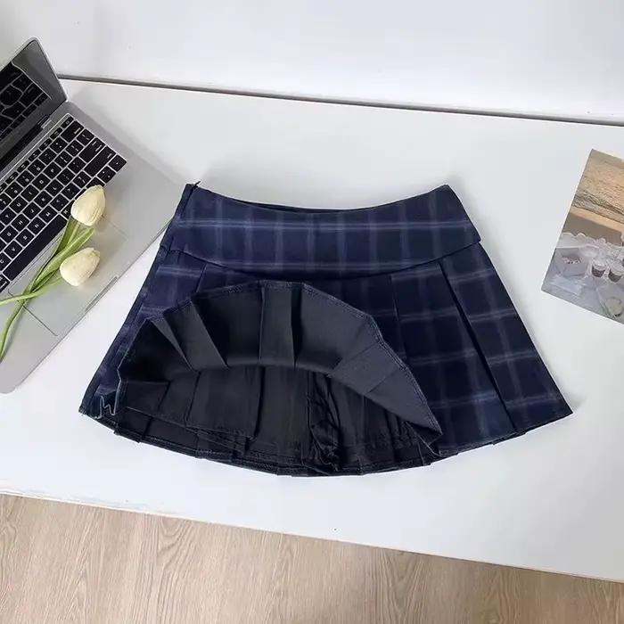 Jupes plissées à carreaux bleus pour femmes