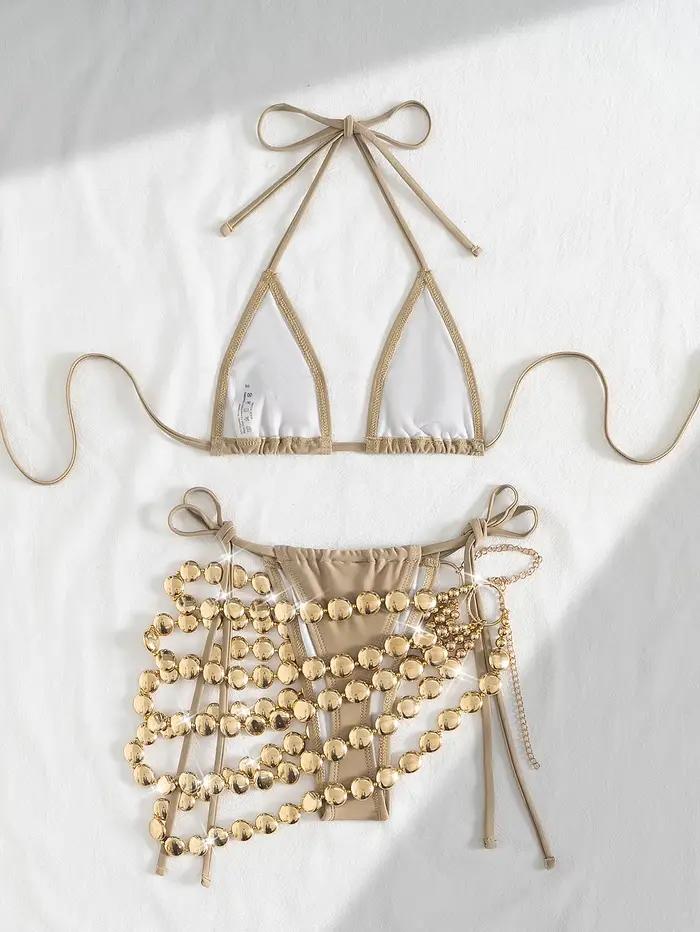 Bikini Kaki Daxiyee Femme 2025 Ensemble de 3 Pièces Mode Élégante Plage Mariage Vacances Piscine Spas Sources Chaudes Sports Nautiques Jour à Jour