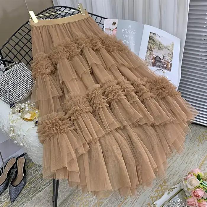 Jupe longue en maille polyester tutu plissé pour femme junior toutes saisons occassions spéciales casual chic elegance