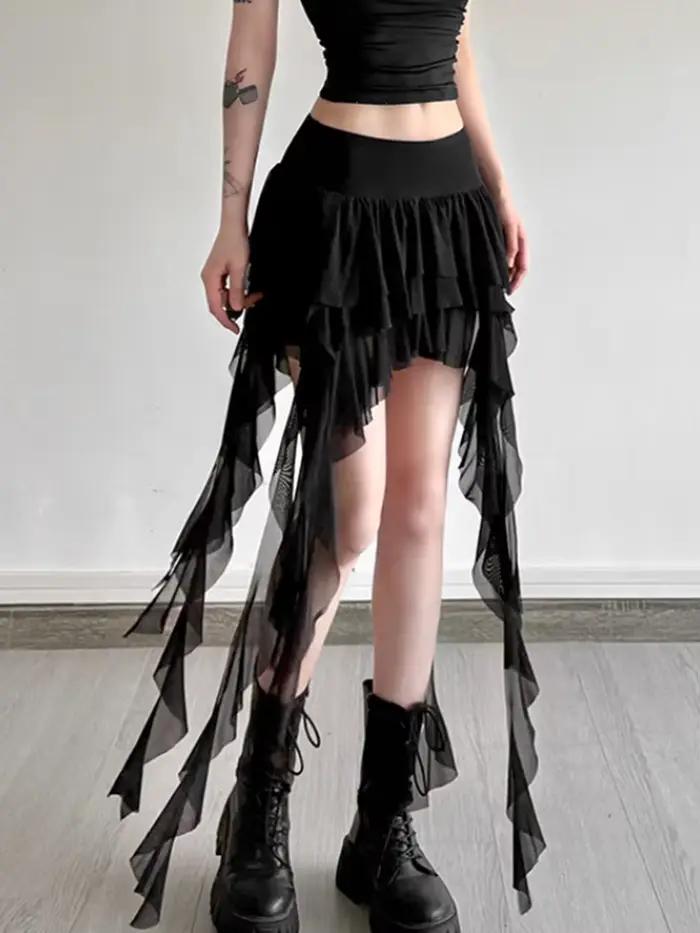 Aoaiiys jupes blanches femmes irrégulière à volants dentelle Mini jupe mode française taille haute a-ligne