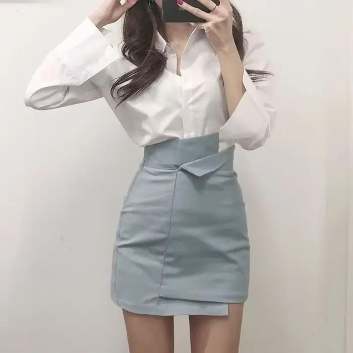 Vêtements bleu femmes jupe taille haute jupes