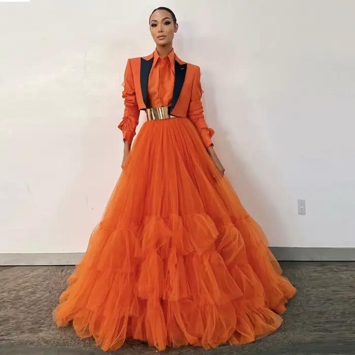 Jupes longues en Tulle orange haut de gamme pour femmes