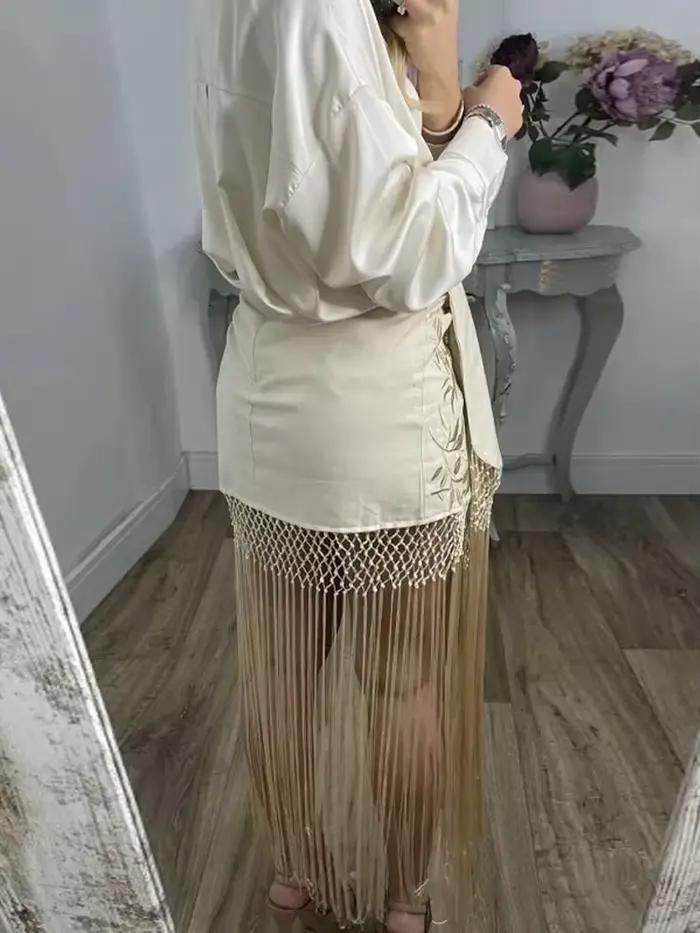 Mini jupe à franges brodée pour femmes