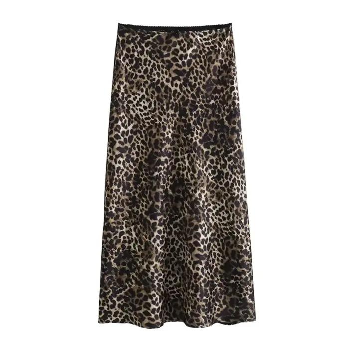 MUJER imprimé léopard Satin jupe femme nœud Vintage