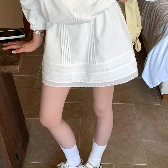 Jupe courte plissée en dentelle à taille élastique pour filles et femmes