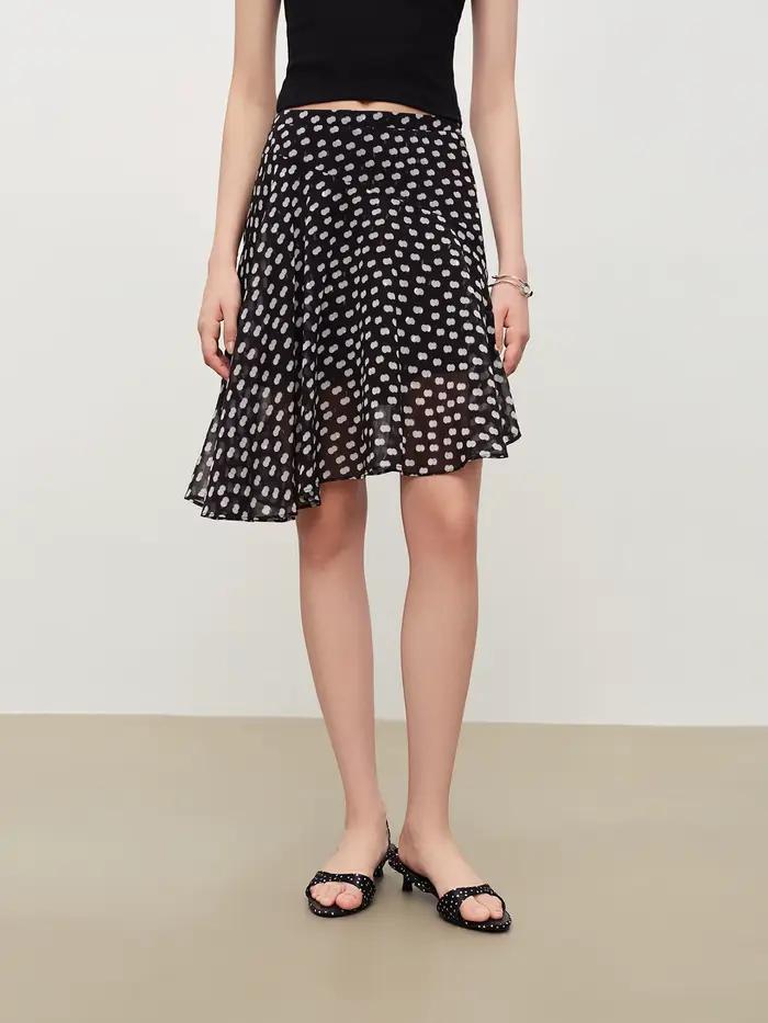 Jupe ZIQIAO en mousseline à pois vintage, élégante et décontractée pour femmes, idéale pour sorties nocturnes et occasions spéciales