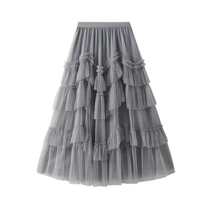 Femmes Tutu gâteau jupes élégant volants à plusieurs niveaux une ligne Tulle