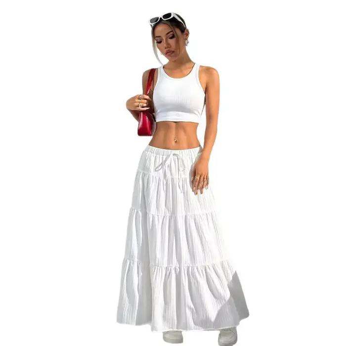 Boho blanc été jupe longue femmes ample fluide Maxi