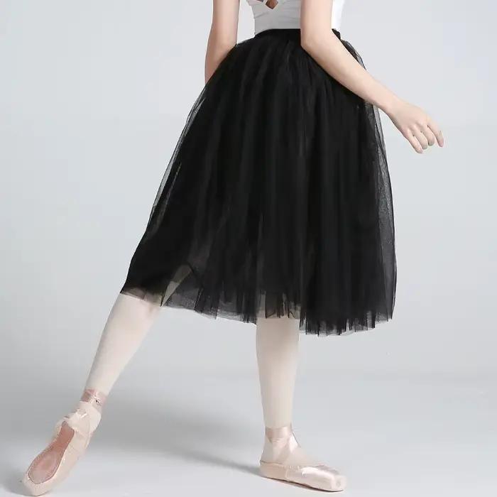 Jupe de danse de ballet en tulle blanc et noir à 4 couches pour adultes