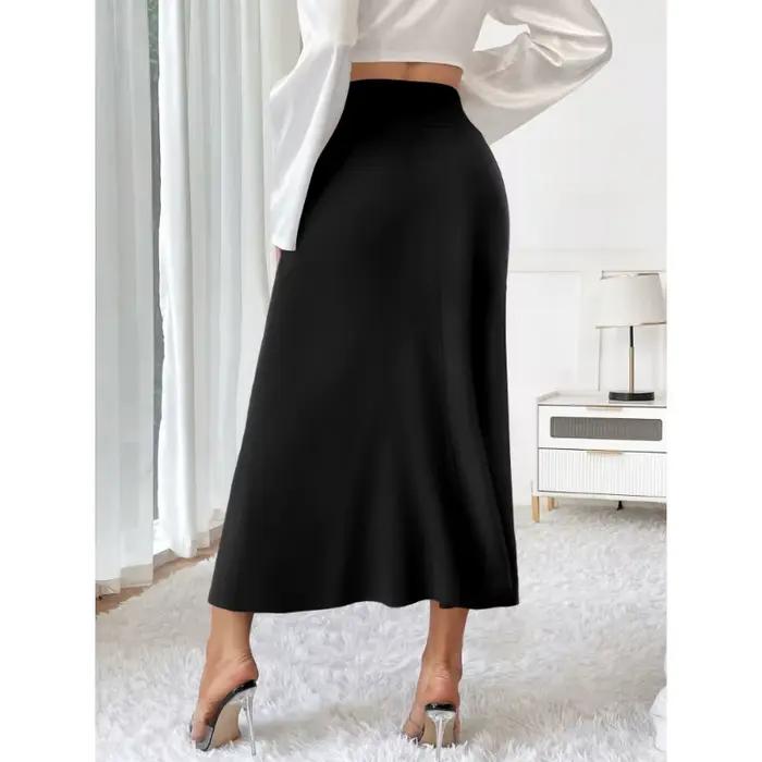 Jupe longue femme taille haute élasthanne polyester tricotée au lait coupe régulière silhouette droite coloris pure style formel printemps été