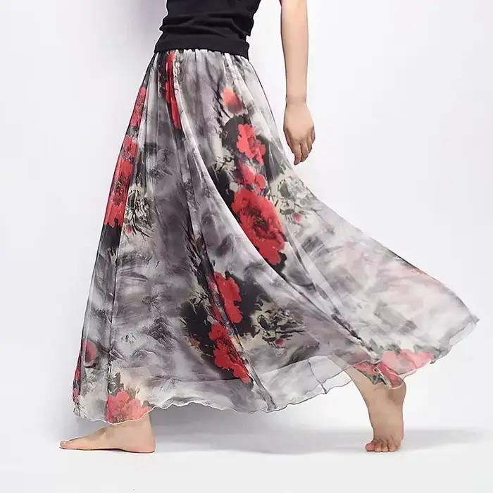 Jupe longue en mousseline de soie pour femmes