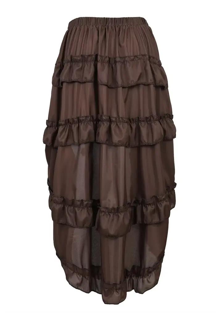Jupe longue gothique vintage pour femmes steampunk sexy à volants hauts et bas élastique corset plissé costume de cosplay pirate occasion festive Halloween