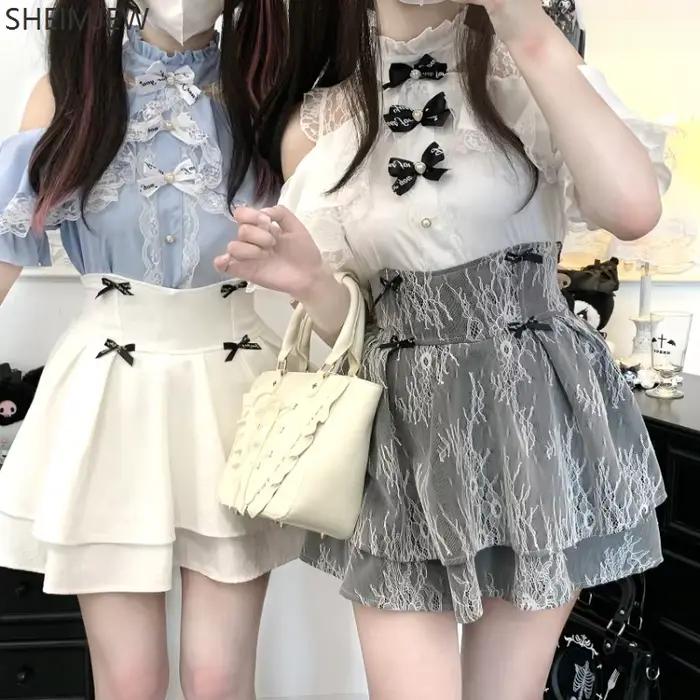 Japonais dentelle arc gonflé jupe courte lycée
