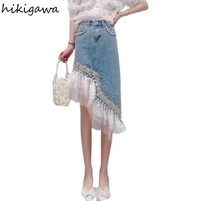 Jupe en jean femmes Patchwork dentelle douce