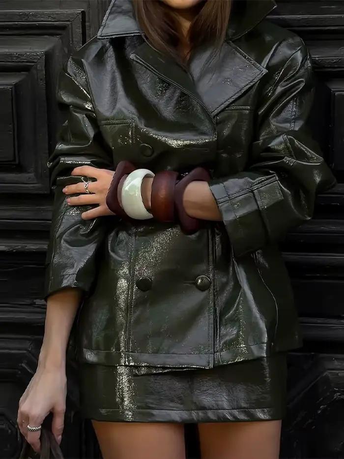 Ensemble jupe en cuir PU pour femmes