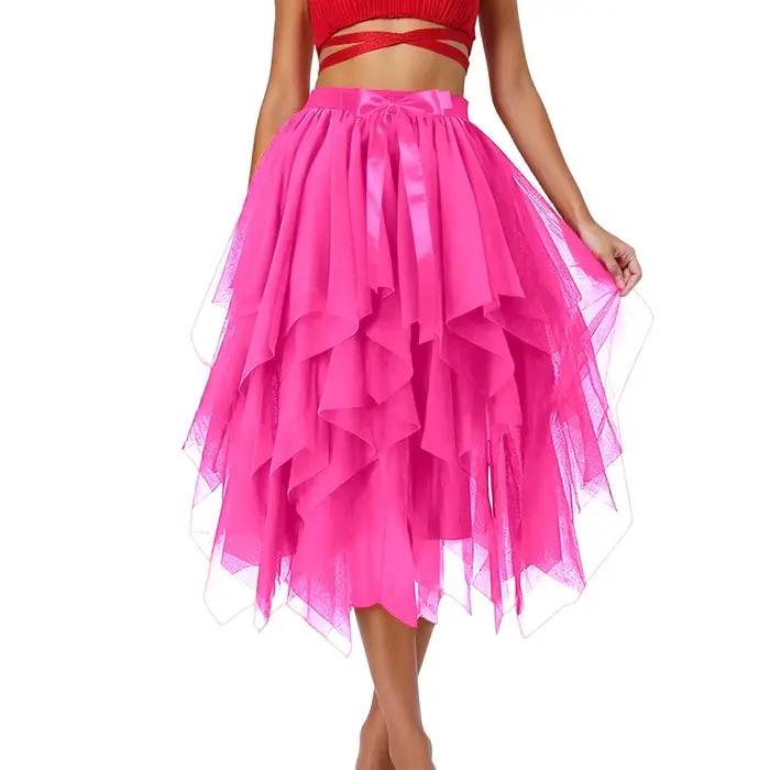 Jupe pour femmes taille haute évasée style féerique à superpositions élégantes douces en gaze longueur genou pour festival de musique automne noël occasions spéciales