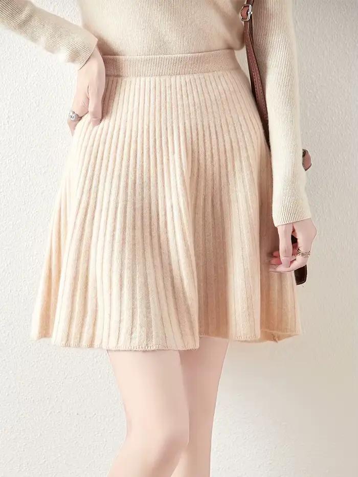 Jupe courte ondulée 100% laine mérinos pour femmes style preppy automne hiver à offrir occassions spéciales