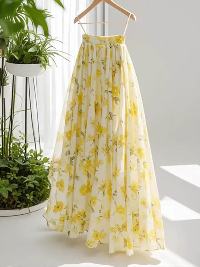 Jupes longues à fleurs jaunes pour femmes