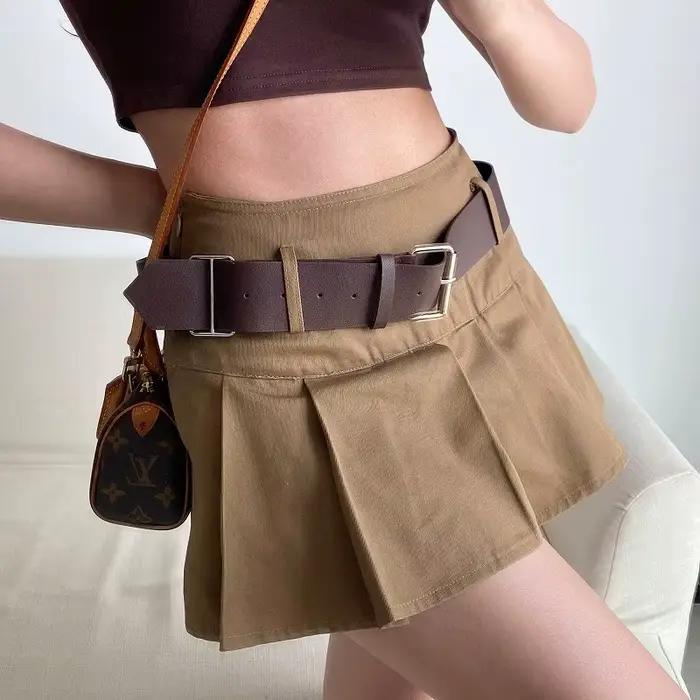 Karrram – Mini jupe plissée marron pour femmes