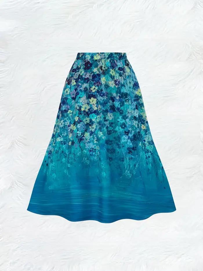 Jupe midi plissée taille haute élastique unie pour femme