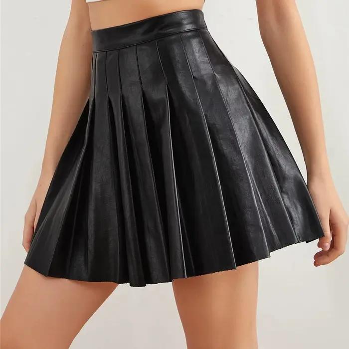 Jupe plissée en cuir carillon pour femme