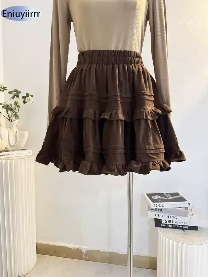 Jupe évasée en daim marron pour femmes