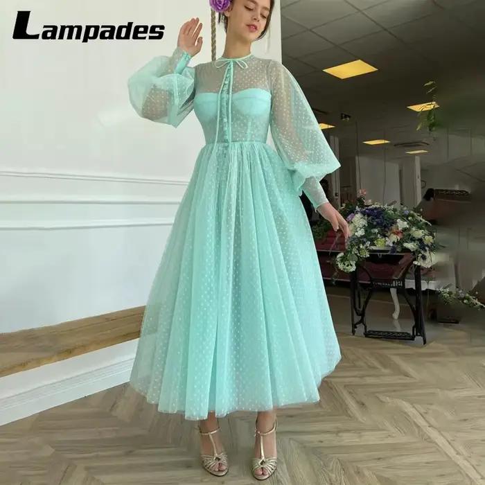 Robe de Bal à Manches sulfen Tulle Vert Turquoise pour Femme