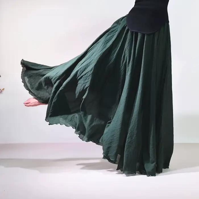 Jupe mi-longue en coton et lin pour femmes