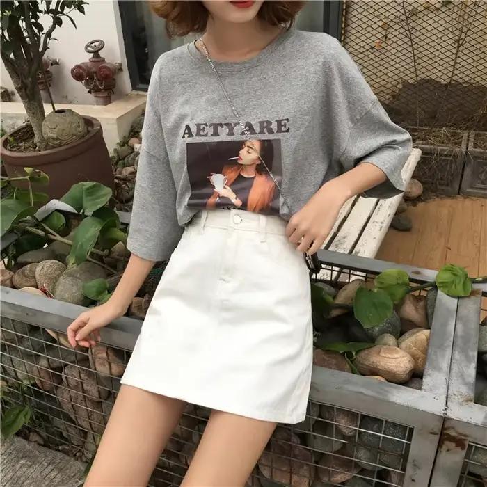 Jupe en coton polyester femelle taille haute style coréen a-ligne pour étudiants et occasions estivales printemps été