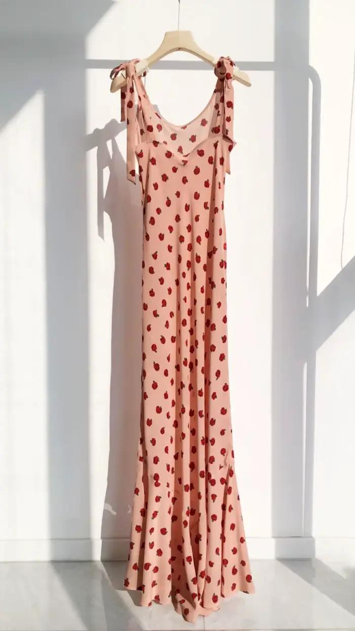 Robe longue rose 100% soie pour femmes