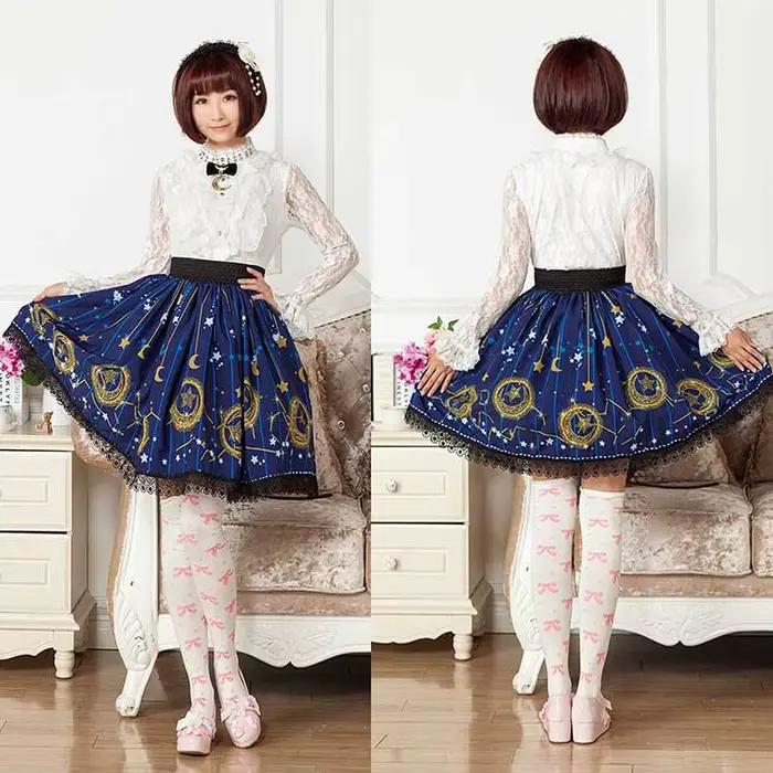 Mori Girl – jupe patineuse bleue