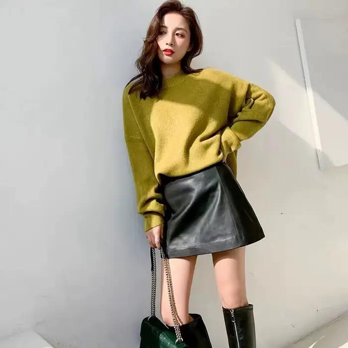 Jupe en cuir de mouton pour femme