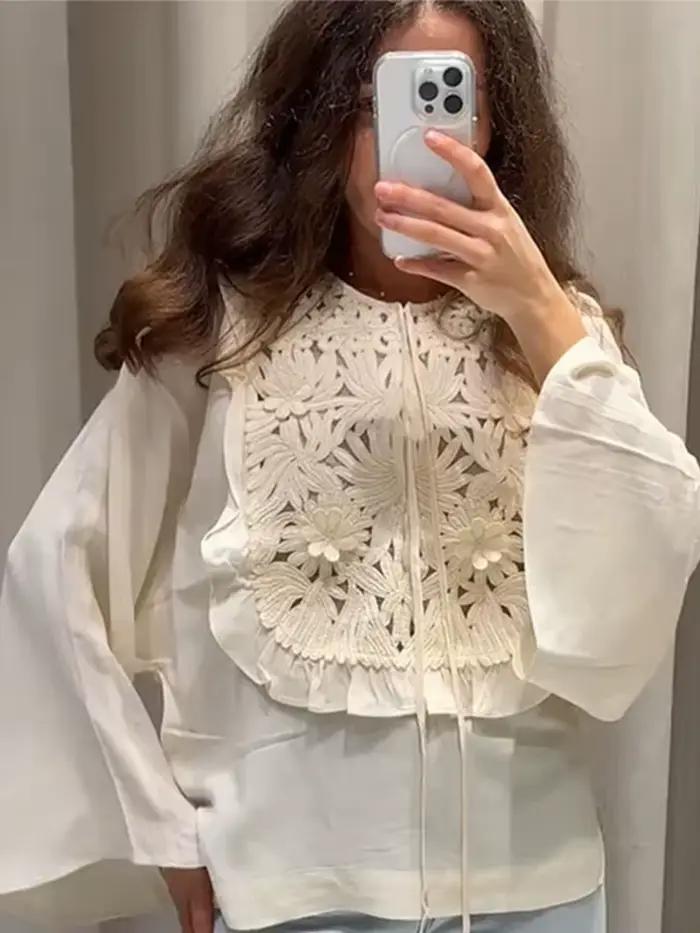 Ensemble haut et jupe en Patchwork brodé pour femmes