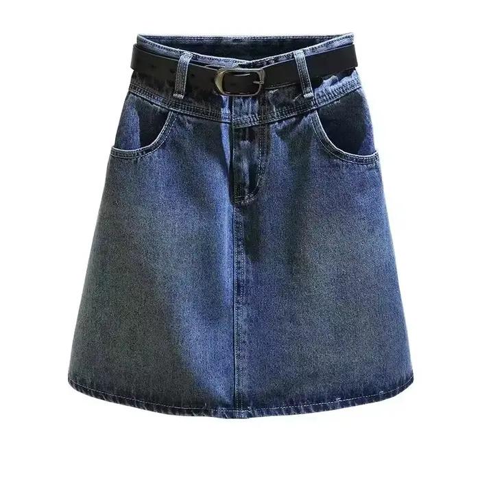 Mini jupe en Denim vieilli Vintage pour femmes, taille haute, amincissante, ligne a, moulante, polyvalente, Style Petite