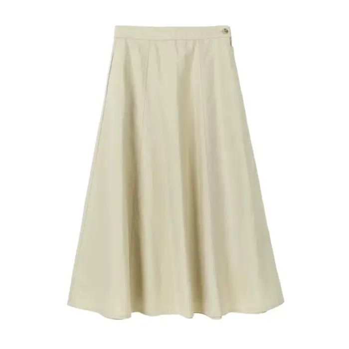 Jupe longue en coton et lin décontractée pour femme polyvalente été midi blanc bleu rouge