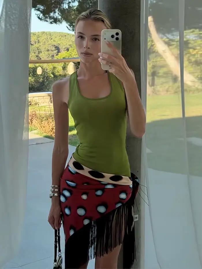 Mini-jupes imprimées à franges pour femme