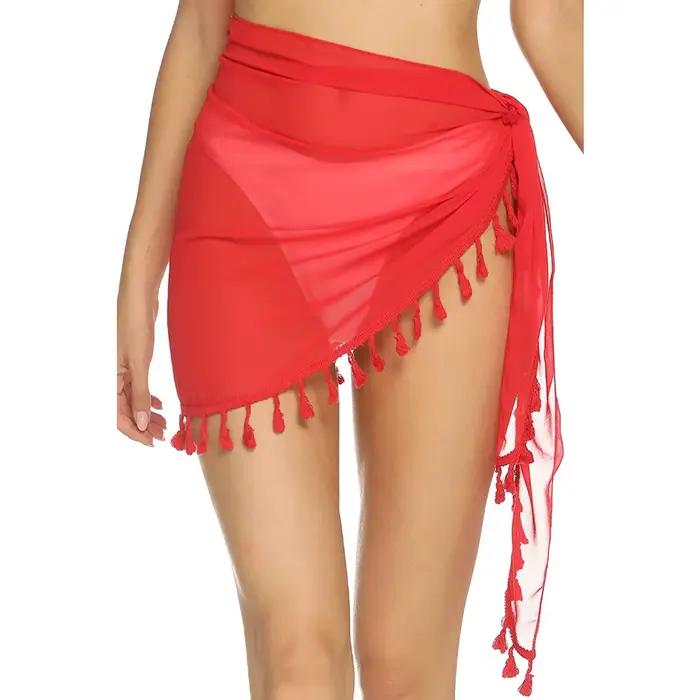 Jupe portefeuille asymétrique à franges pour femme