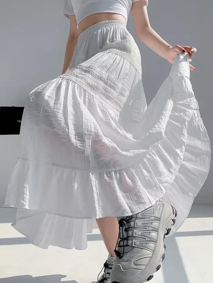 Jupe mi-longue en dentelle au crochet gothique polyester pour femmes junior printemps été 2024