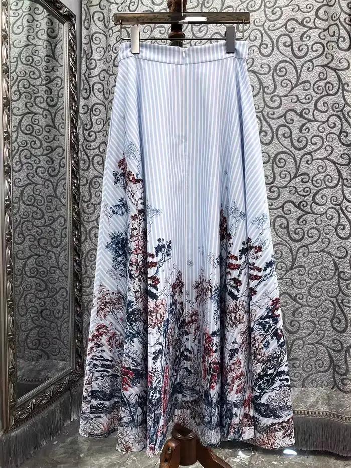 100% coton jupes longues 2025 printemps mode Style femmes Vintage imprimé Floral taille haute longue Maxi rayé bleu