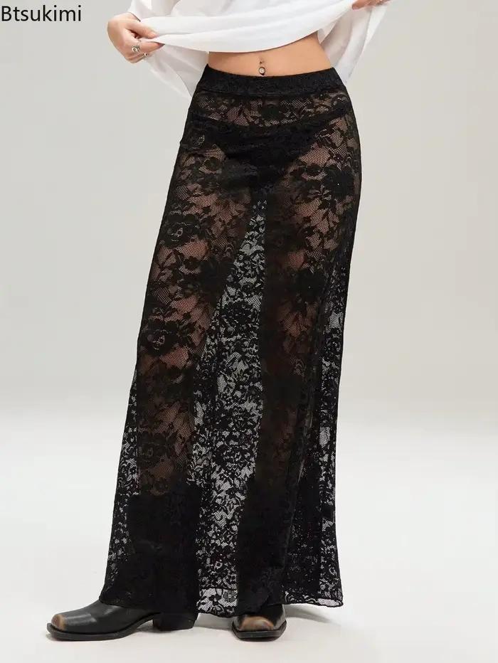 Jupe en Dentelle Noire pour Femmes Style Streetwear Élégante Occasions Spéciales Printemps Été
