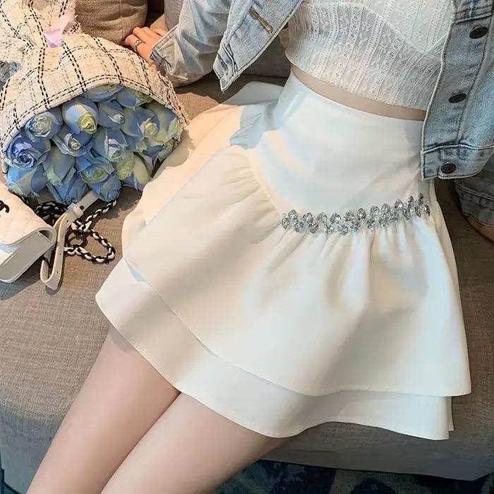 Jupe Courte Plissée en Mousseline de Soie pour Femme