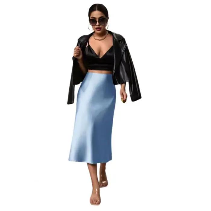 Jupe midi pour femme, taille haute