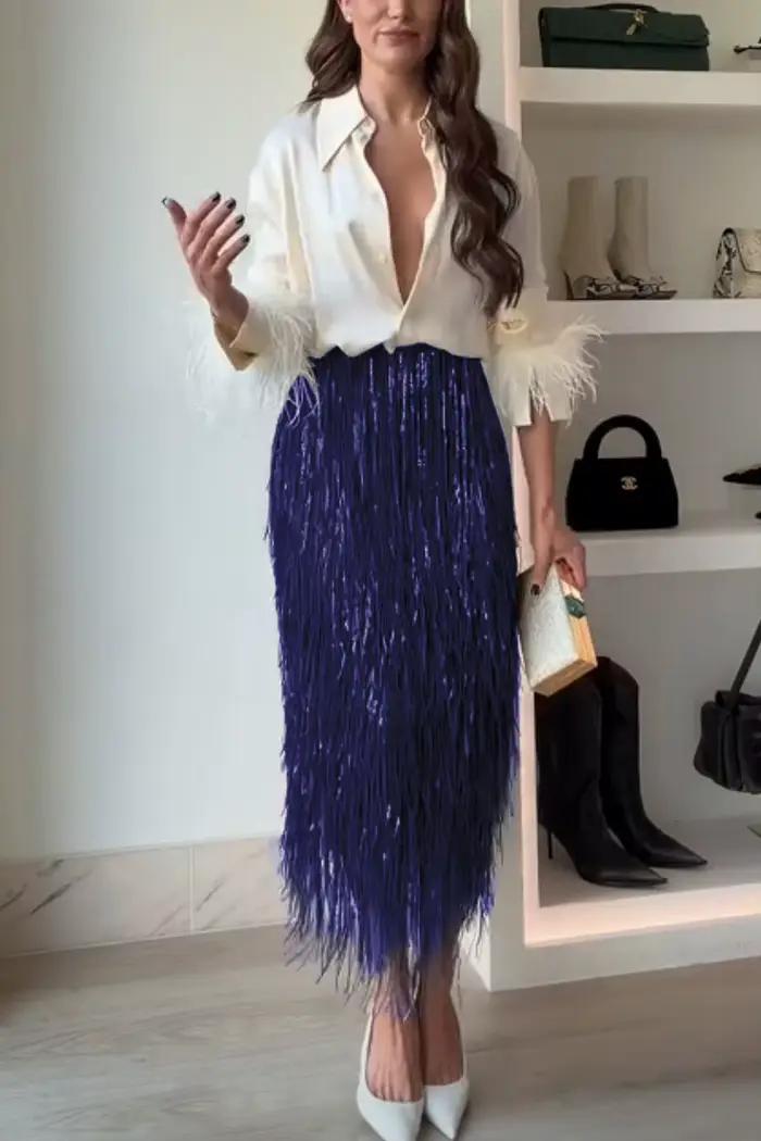 Jupe à franges à paillettes pour femmes